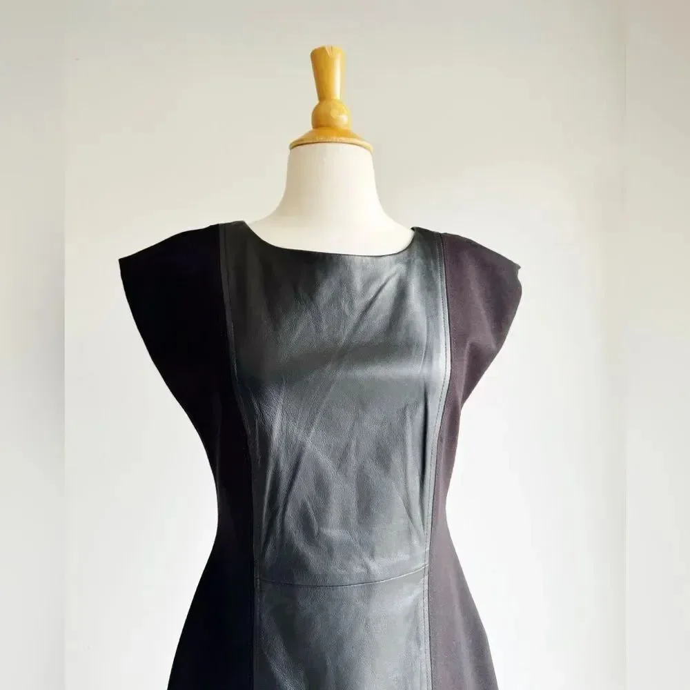 Boston Proper Black Leather Panel Lace-Up Dress Size 8